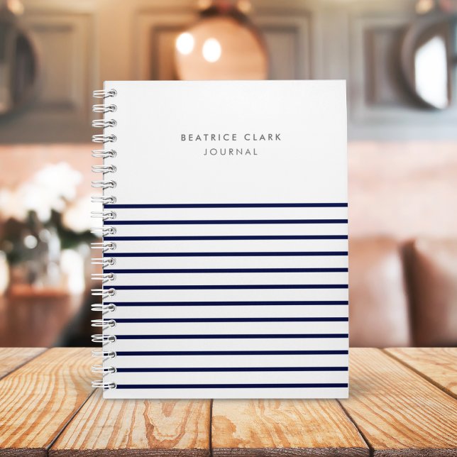Nautical Stripe Navy Blue Stylish Trendy Journal Notizbuch (Von Creator hochgeladen)
