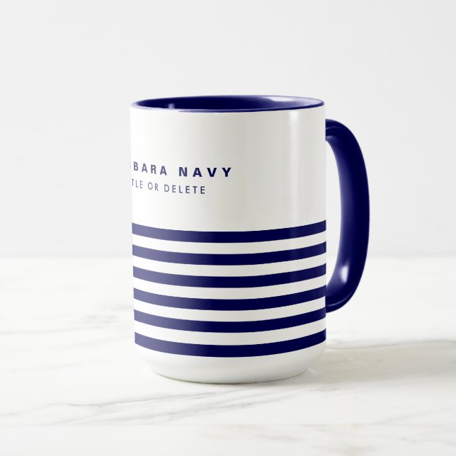 Nautical Stripe Navy Blue Trendy Stilvoll 6 Streif Tasse (VorderseiteRechts)