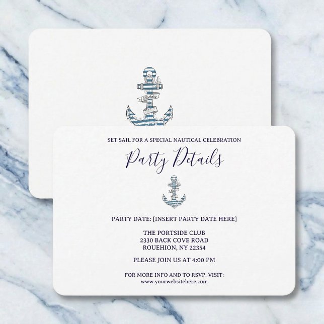 Nautical Striped Anchor Birthday Party Details RSVP Karte (Perfect for your seaside event.)