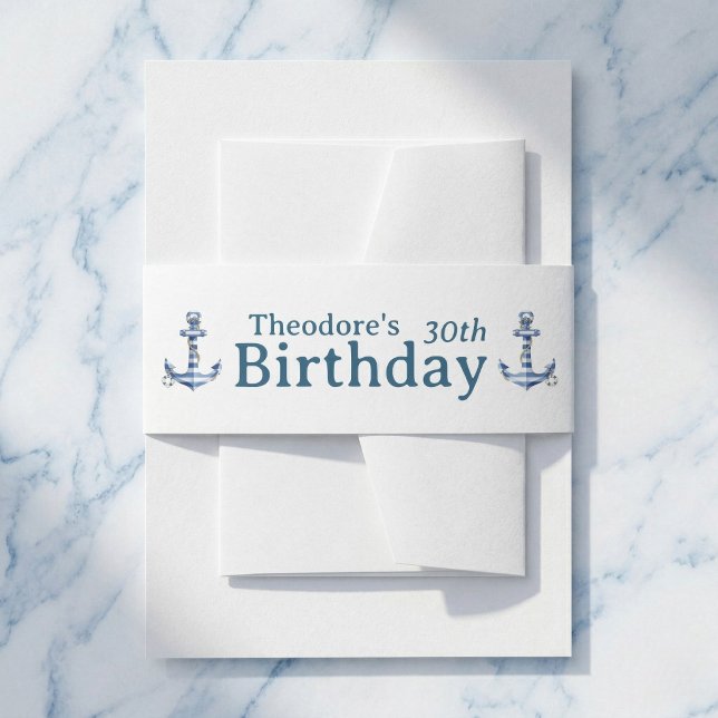 Nautical Striped Anchor Birthday Party  Einladungsbanderole (Celebrate a Milestone in Nautical Style.)