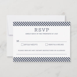 Nautical Striped Navy Blue Wedding Repcard RSVP Karte