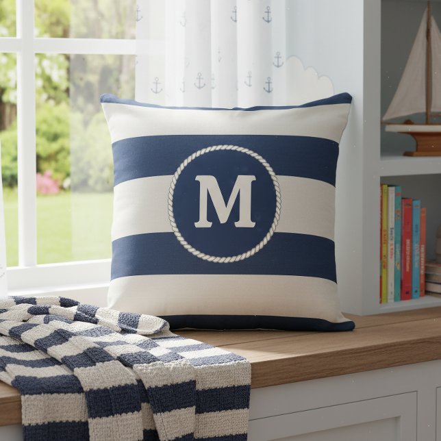 Nautical Striped Weave Monogram Navy White ID1248 Kissen (Von Creator hochgeladen)