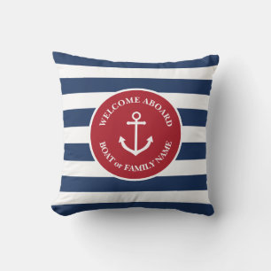 Nautical striped welcome aboard pillow kissen