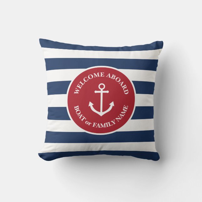 Nautical striped welcome aboard pillow kissen (Vorderseite)