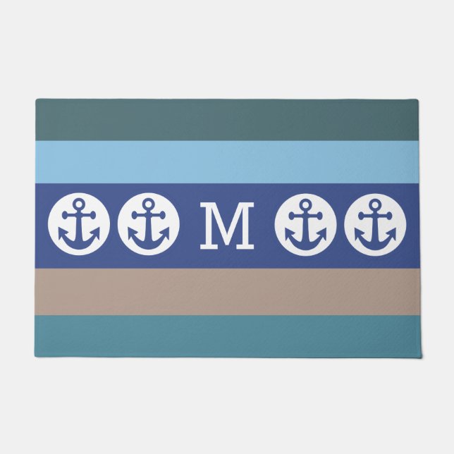 Nautical Stripes benutzerdefinierte Monogramm-Türm Fußmatte (Vorderseite)