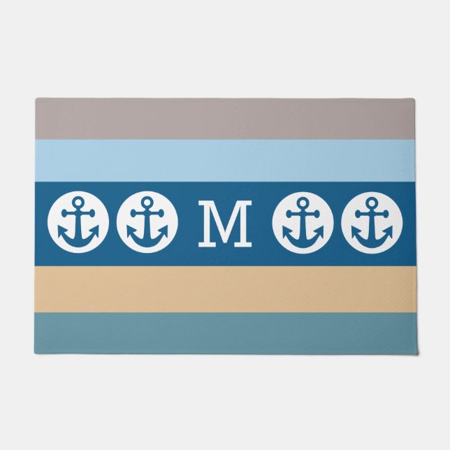 Nautical Stripes benutzerdefinierte Monogramm-Türm Fußmatte (Vorderseite)