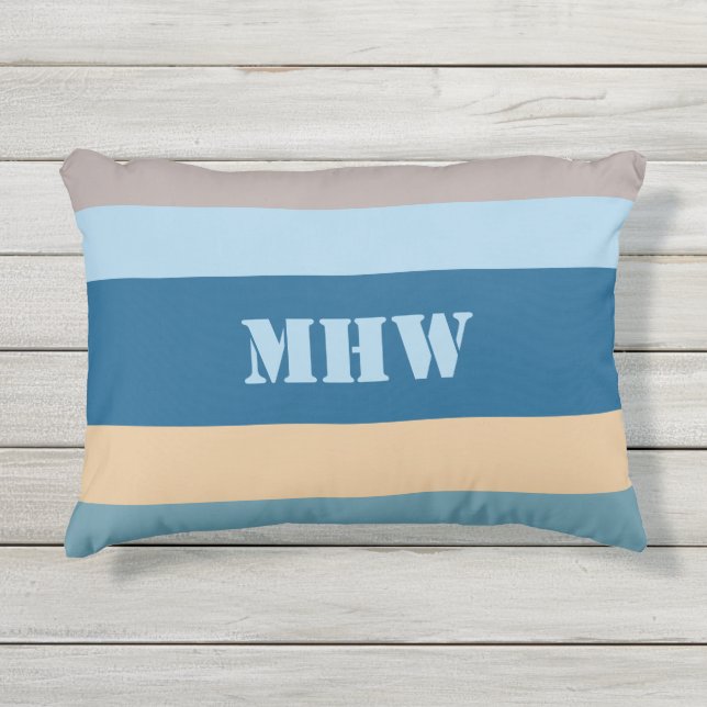 Nautical Stripes benutzerdefiniertes Monogramm-Wur Kissen Für Draußen (Vorderseite)