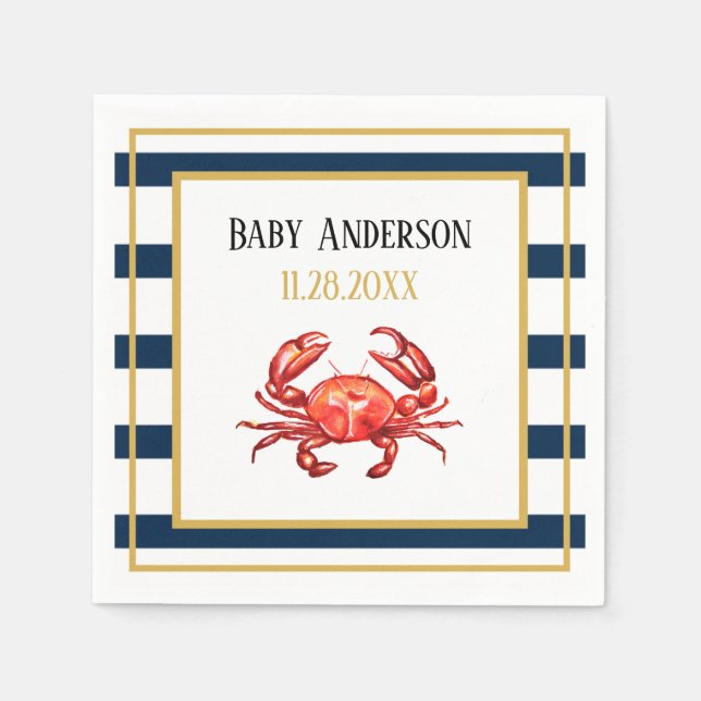Nautical Stripes Crab Kinderdusche Serviette (Vorderseite)