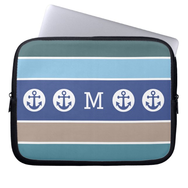 Nautical Stripes kundenspezifische Laptop-Ärmel fü Laptopschutzhülle (Vorderseite)