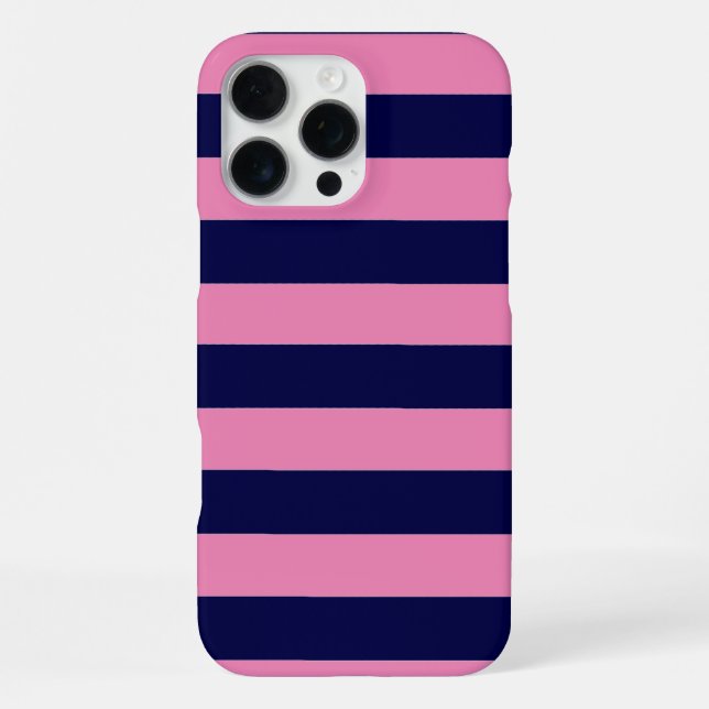 Nautical Stripes Navy Blue and Pink iPhone Hülle (Rückseite)