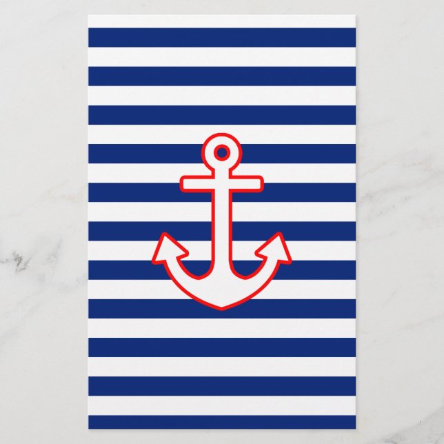 Nautical Style Anchor on Stripes Briefpapier (Vorderseite)