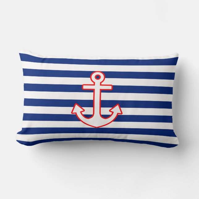 Nautical Style Anchor on Stripes Lendenkissen (Vorderseite)