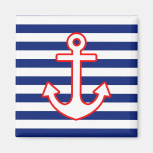 Nautical Style Anchor on Stripes Magnet