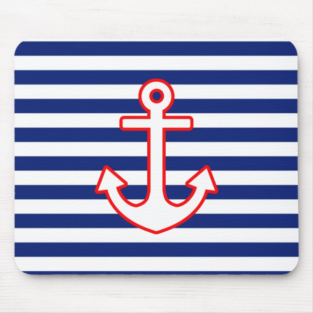 Nautical Style Anchor on Stripes Mousepad (Vorne)