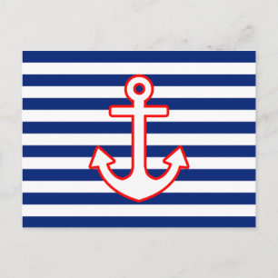Nautical Style Anchor on Stripes Postkarte