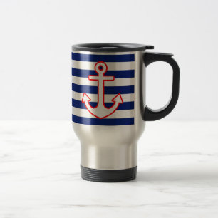 Nautical Style Anchor on Stripes Reisebecher