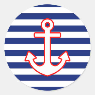 Nautical Style Anchor on Stripes Runder Aufkleber