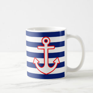 Nautical Style Anchor on Stripes Tasse