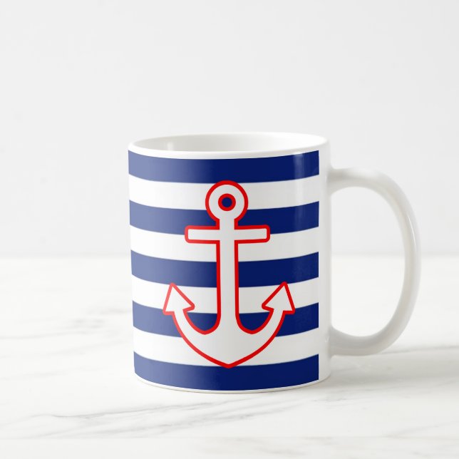 Nautical Style Anchor on Stripes Tasse (Rechts)