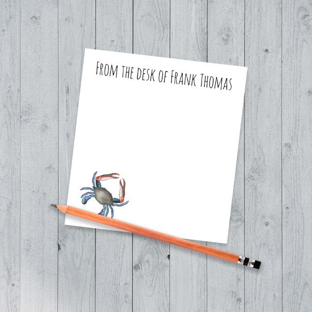 Nautical Stylish Nature Simple Blue Crab Notizblock (Blue Crab Personalized Watercolor Note Pad)