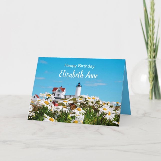 Nautical Summer Birthday Nubble Maine Lighthouse  Karte (Vorderseite)
