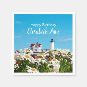 Nautical Summer Birthday Nubble Maine Lighthouse Serviette