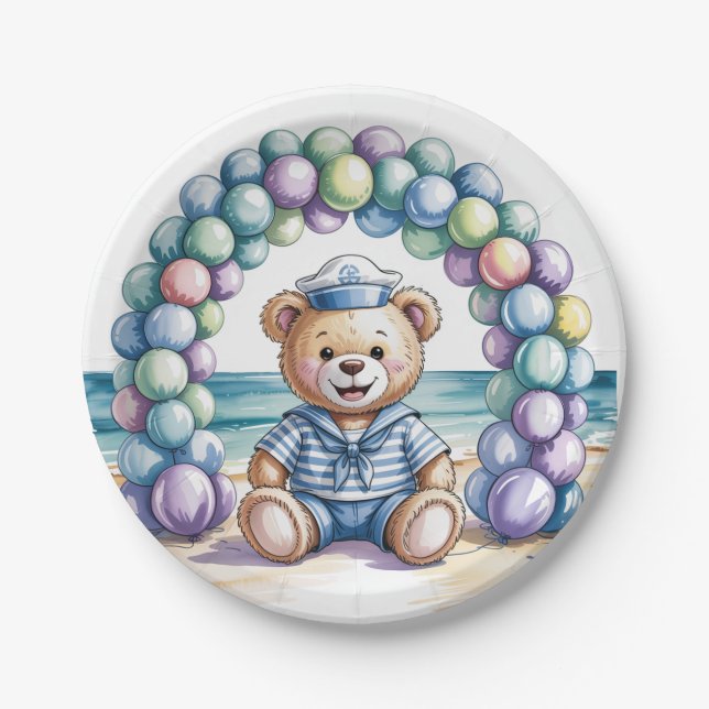 Nautical Teddy Bear Beach Boy Baby Dusche Pappteller (Vorderseite)