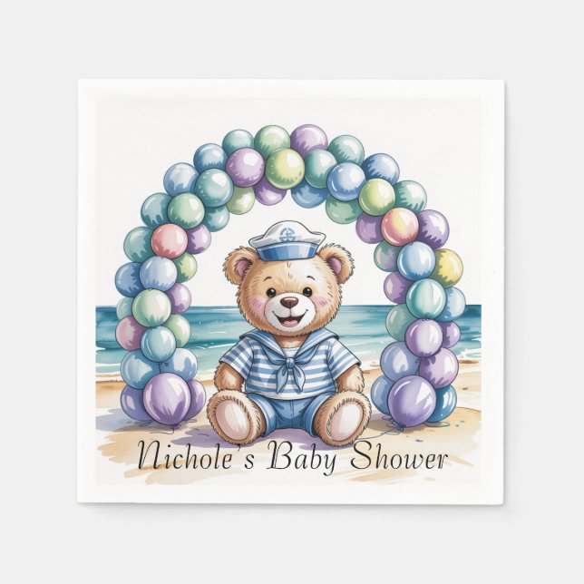 Nautical Teddy Bear Beach Boy Baby Dusche Serviette (Vorderseite)