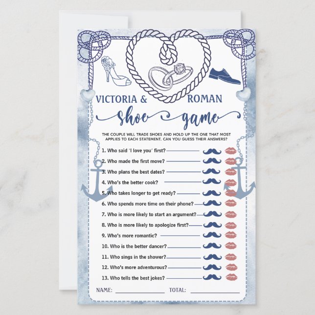 Nautical The Shoe Game Bridal Shower Wedding Card (Vorderseite)