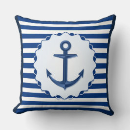 Nautical Theme Blue White Anchor Marine Stripe Kissen