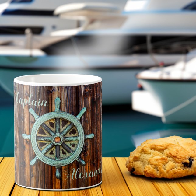 Nautical Theme Bronze Captains Wheel Kaffeetasse (Von Creator hochgeladen)