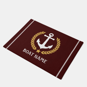 Nautical Themed Anchor Gold Laurel Star Bootname Fußmatte