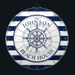 Nautical Themed Beach House Ship Wheel Dartscheibe<br><div class="desc">Ein komplett individualisierbares und lustiges Dartboard-Set mit einem einzigartigen nautischen Thema. Es verfügt über ein Schiff Rad zentriert in der Mitte in einer lebendigen Marine und weiß Farbe. Alle Elemente sind entsperrt und einstellbar, wenn Sie Änderungen vornehmen müssen. Viel Spaß, kreativ zu sein und es zu Ihrem eigenen zu machen....</div>