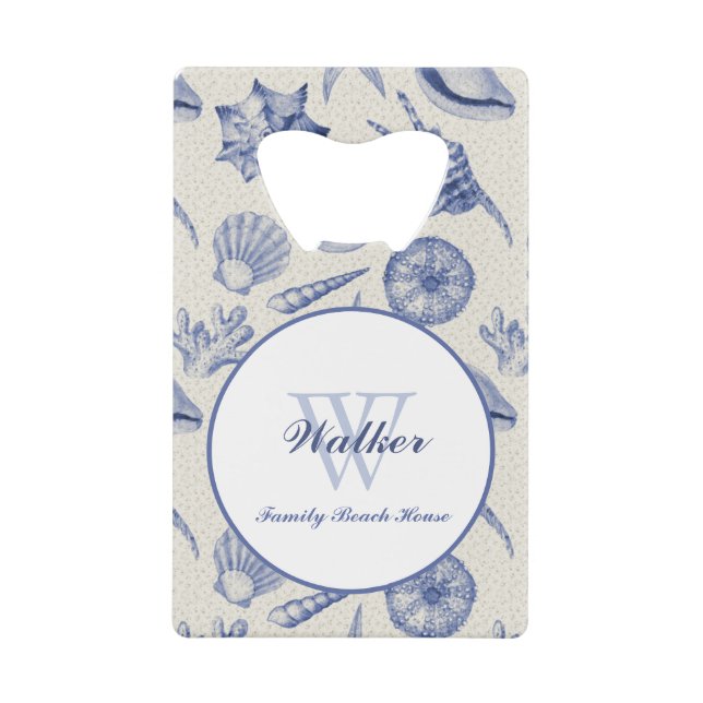 Nautical Themed Blue Seashell Custom Geldbeutel Flaschenöffner (Vorderseite)