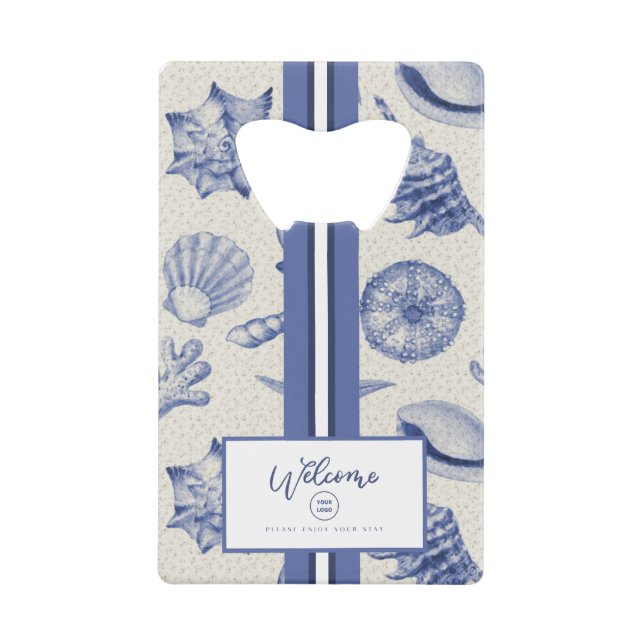 Nautical Themed Blue Seashell Custom Geldbeutel Flaschenöffner (Vorderseite)