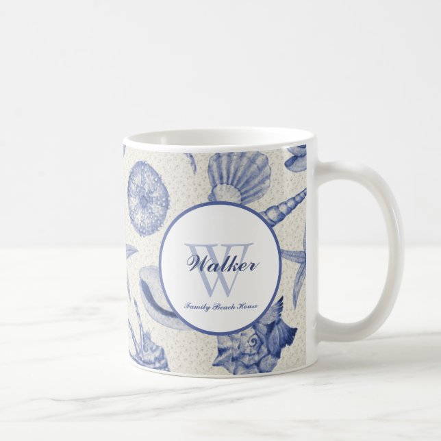 Nautical Themed Blue Seashell Custom Kaffeetasse (Rechts)