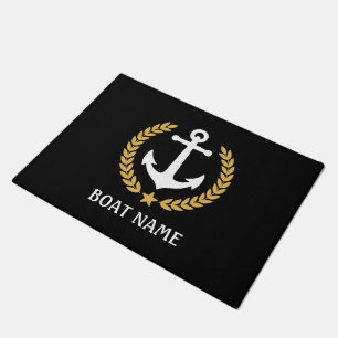 Nautical Themed Bootname Anchor Gold Laurel Black Fußmatte