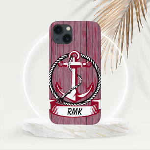 Nautical Themed Burgundy Planks und Anchor Case-Mate iPhone Hülle