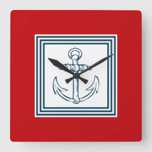 Nautical themed design quadratische wanduhr