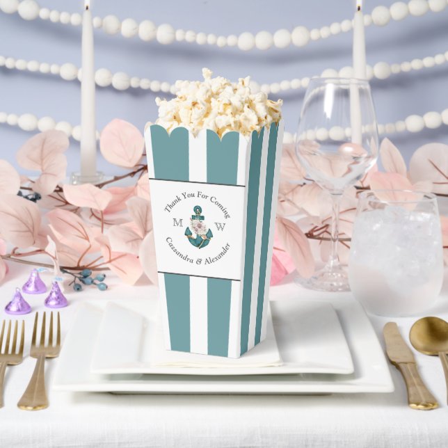 Nautical-Themed Floral Anchor White Aqua Aquamarin Geschenkschachtel (Hochzeit)