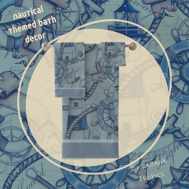 Nautical Themed Lighthouse Blue Shades Badhandtuch Set (Von Creator hochgeladen)