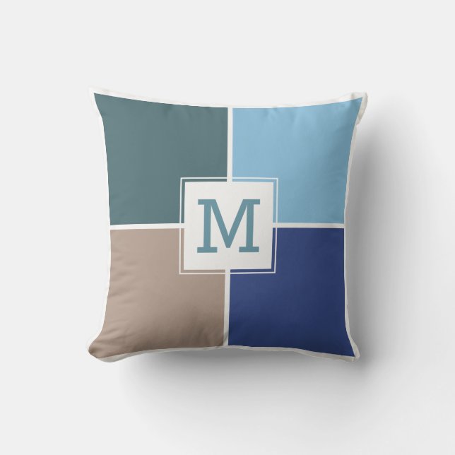 Nautical Tiles benutzerdefiniertes Monogramm-Wurfk Kissen (Vorderseite)