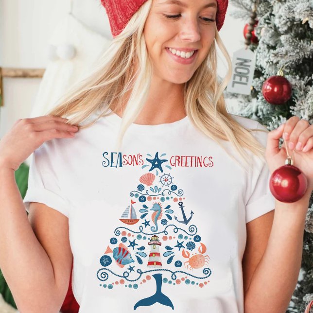 Nautical Tree Beach Küste Weihnachten T-Shirt (Von Creator hochgeladen)