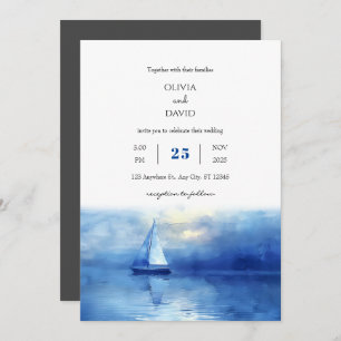 Nautical Twilight Sailboat Blue Sky Beach Hochzeit Einladung