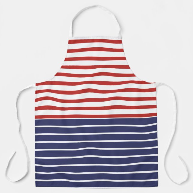 Nautical Vibes Blue Red White Striping Schürze (Vorderseite)