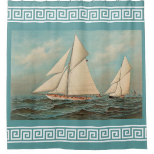 Nautical Vintag Yachten Racing Griechischer Schlüs Duschvorhang