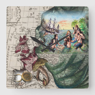 nautical Vintage European Map clock Quadratische Wanduhr