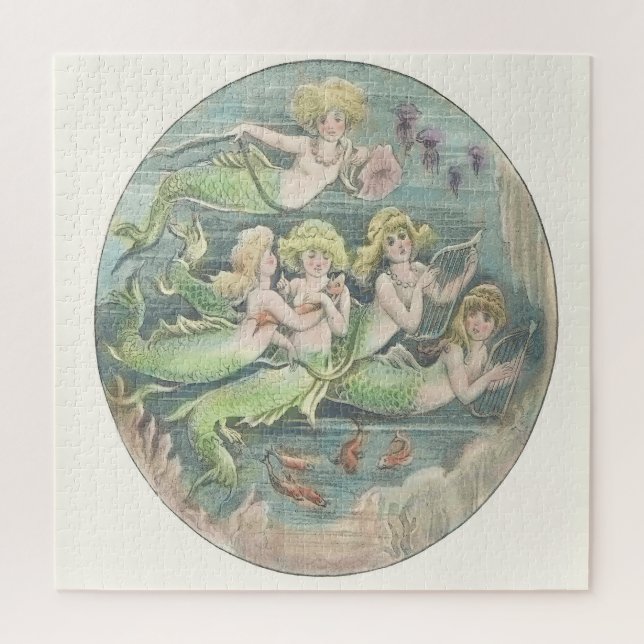 Nautical Vintage Fantasy Mermaids Cameo Puzzle (Vertikal)