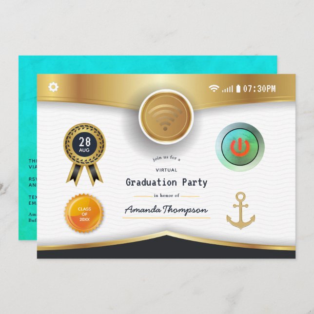 Nautical Virtual Graduation Party Einladung (Vorne/Hinten)