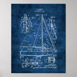 Nautical Wall Decke Sailboat Blueprint #3 Poster